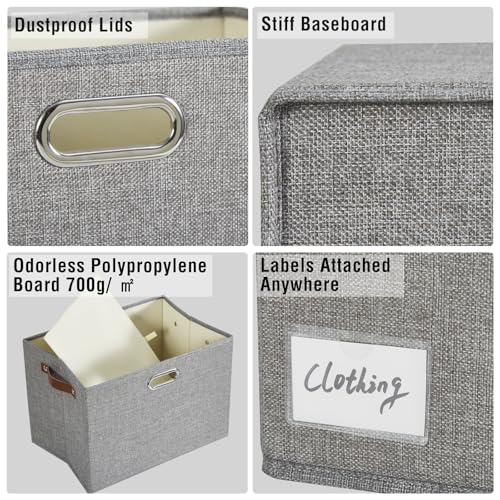 17" Large Fabric Storage Box with Lids, 3-Pack, Gray - color: Gray, size: Large-17"