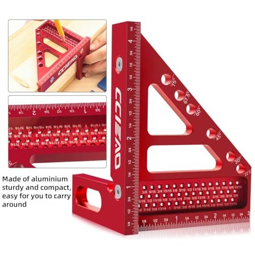 3D Multi-Angle Carpenter Square Scriber, 22.5-90 Degree Drawing Line Ruler with Pin, High Precision Woodworking Square Protractor for Carpenters,Construction,Craftsmen and DIY (Inch) - color: Inch