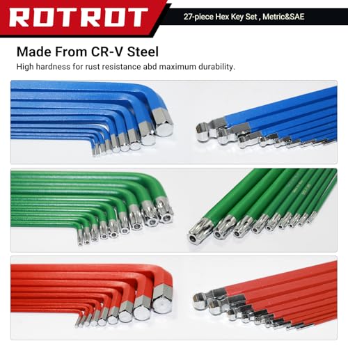 28-Piece Hex Key Allen Wrench Set, SAE & Metric Star Long Arm Ball End Hex Key Set with Bonus Torque Handle, Industrial Grade Allen Wrench Set