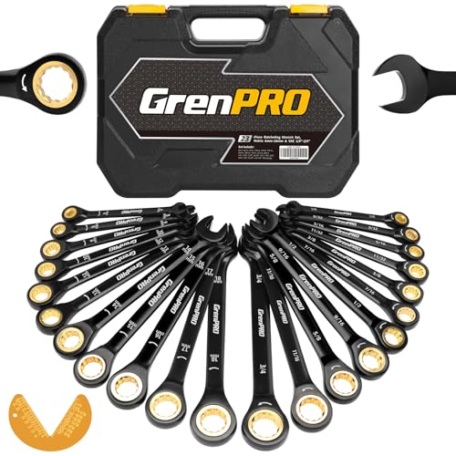 GRENPRO 23PCS Ratcheting Combination Wrench Set SAE Metric Mechanic Tools - style: 23PCS Ratcheting Wrench Set (Metric&SAE)