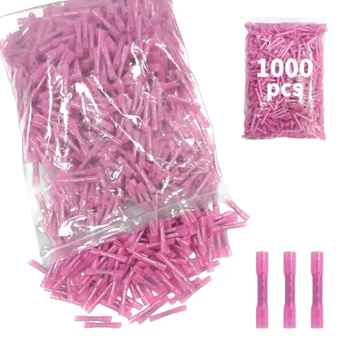 1000Pcs Heat Shrink Butt Connectors, 22-16 AWG Red Marine Grade Insulated Crimp Wire Connectors,Waterproof Electrical Connectors Butt Splice for Cable,Automotive,Boats,Home - size: [22-16 AWG] x 1000
