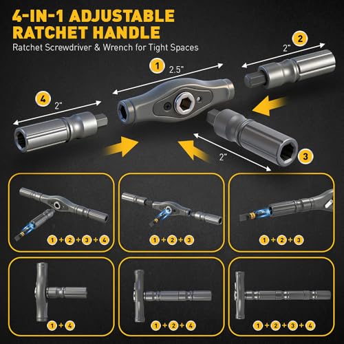 46 in 1 Magnetic Ratchet Screwdriver Set, Multi-Bit Screwdriver Kit, Nut Driver Set, Detachable Ratchet Handle with Storage Case, Repair Tool Kit for Furniture, Computer, Bicycle - size: 46-Piece