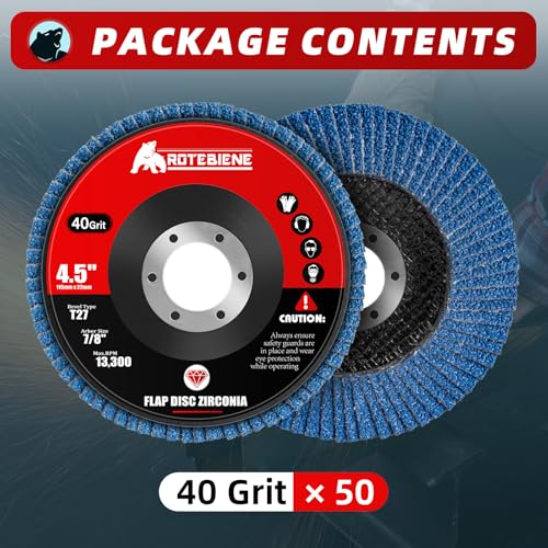 50 Pack 40 Grit Zirconia Flap Discs 4.5" x 7/8" T27 for 4 1/2 Inch Angle Grinder Flap Wheels Heavy-Duty Grinding & Sanding Discs for Metal, Wood, Stainless Steel - color: #40