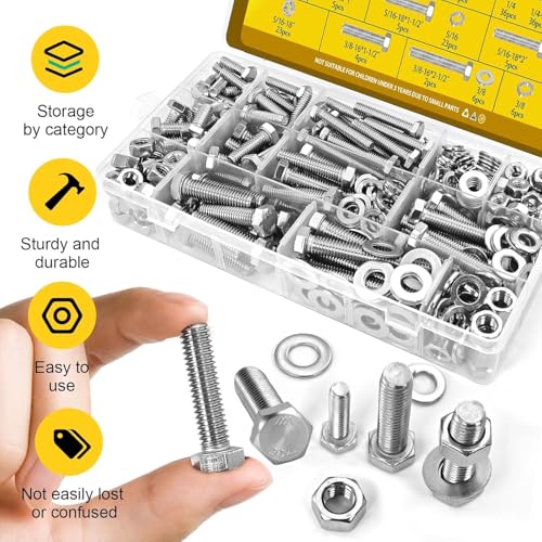 260PCS 1/4-20, 5/16-18, 3/8-16 Hex Bolts Assortment Kit,304 Stainless - size: SS 1/4-20 5/16-18 3/8-16 260pcs