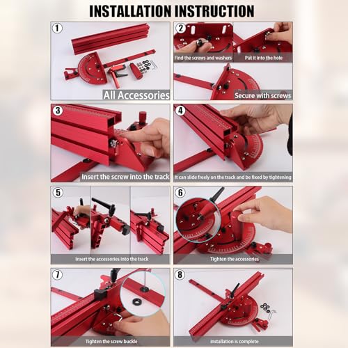 Table Saw Miter Gauge Works w/Table Saws, Band Saw and Router Table (Red) - color: Miter Gauge - Red