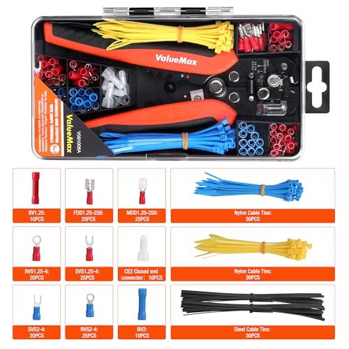 ValueMax 266PCS Wire Stripper Tool Kit, Self-adjusting 8" Automatic Wire Stripping Tool for AWG 10-24, 3-in-1 Automatic Wire Stripper/Cutter/Crimper, Universal Wire strippers for Electrical Work