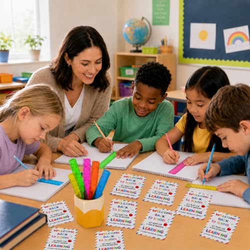 50 Set 12 Inch Clear Plastic Rulers with Back to School Welcome Cards