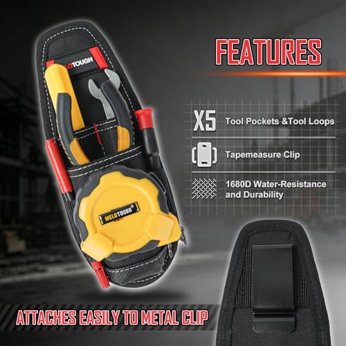 MELOTOUGH Small Tool Pouch with Belt Clip Technician's Clip on Tool Pouch,Pocket Belt Holster Mini Electrican Holder with Sanp Clip (2PACK) - color: Small Tool Pouch with Red Color