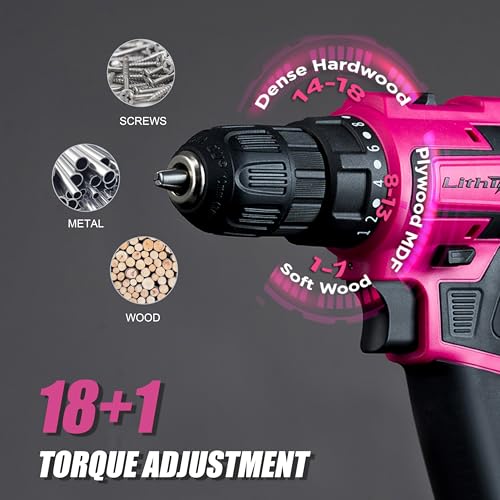 20V Pink Cordless Drill Set, 3/8" Keyless Chuck Electric Drill - color: L901-pink