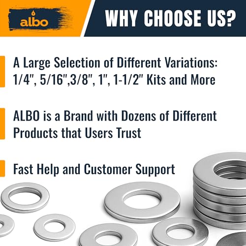 ALBO 100 Pcs 3/8" x 1-1/4" 304 Stainless Steel Fender Flat Washers - size: 3/8" x 1-1/4" - 100pcs