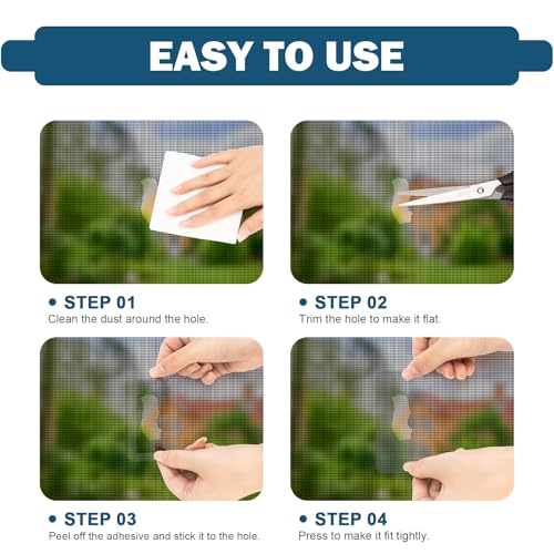 48 Sheets Window Screen Patches Repair Kit, 4 Sizes Window Screen Repair Tape, Strong Adhesive, Fiberglass Quick-Access (Black)