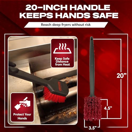20" Deep Fryer Cleaning Brush by FryOilSaver Co., Up to 425°F High Heat Resistant Pot Cleaning Brush for Kitchen Deep Fryers, Commercial Grills, Ovens & Waffle Makers for Food Service & Restaurants - size: 20 Inches