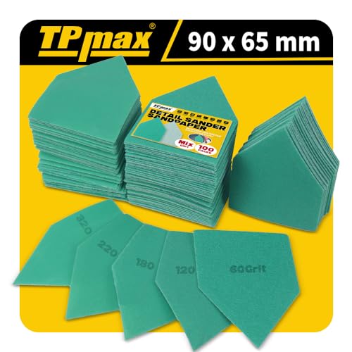 TPmax 100 Pack 90x65mm Detail Sander Sandpaper Compatible with Milwaukee M12, 60/120/180/240/320 Grit Assortment, Heavy Duty Hook & Loop Anti Clogging Polyester Film Sheets - size: Mixed Grit