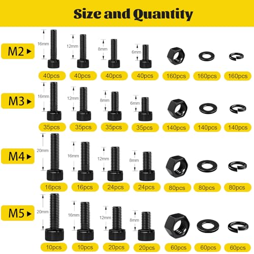 1760PCS M2 M3 M4 M5 Metric Hex Socket Head Screws Assortment Kit - size: M2M3M4M5 1760pcs