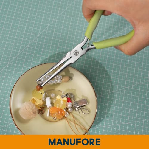 MANUFORE 2-Piece 6 Inch Green Mini Needle Nose Pliers with Non‑Serrated Jaw - color: Green