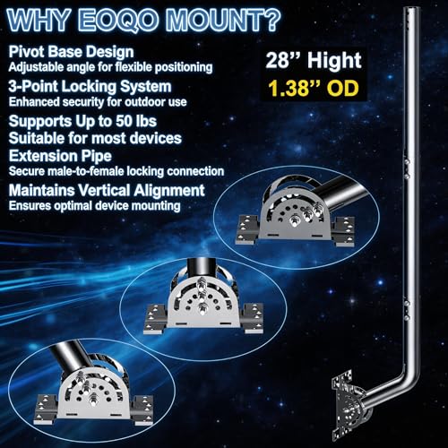 53" Heavy Duty Adjustable Antenna Wall Mount – 430 Stainless Steel J-Pole Solid Mast Bracket for Starlink (Adapter Required), TV Antennas, Weather Stations – 1.38" OD Pivot Base (Silver) - color: 53‘’ Long Wall Mount Silver