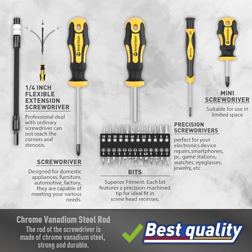 Magnetic Screwdrivers Set with Case, Amartisan 43-piece Includs Slotted, Phillips, Hex, Pozidriv,Torx and Precision Screwdriver Set, Magnetizer Demagnetizer Tools, Tools for Men - style: 43-piece Screwdrivers Set