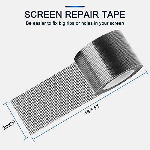 SANKEMU Window Screen Repair Kit 2 in X 16.5FT 3-Layer Strong Adhesive & Waterproof Tape Fiberglass Covering mesh, Repair for Window Screen and Screen Door tears Holes - size: 2 in X 16.5FT