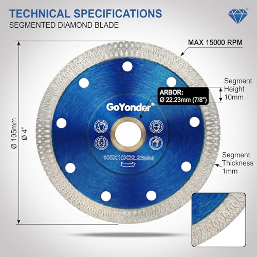 GoYonder 10pcs 4" Grinder Blades Tile Blade, Diamond Saw Blade for Cutting Porcelain Tiles Granite, 115mm Tile Cutting Blade for Angle Grinder - size: 4" - Blue (10 Count)