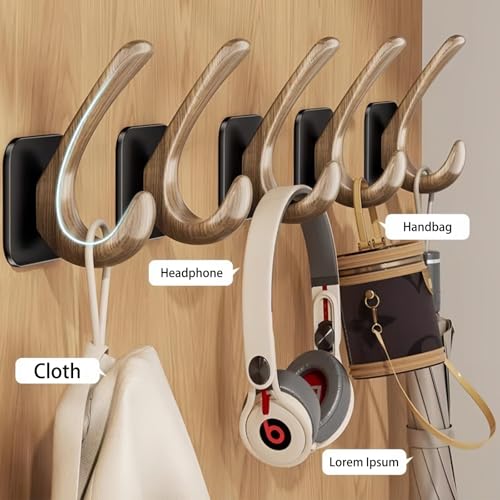 4 Pack Adhesive Wall Hooks for Hanging 22LB Heavy Duty, Wood Grain Waterproof Hooks for Coat Hat Tote Bag & Home Organization (4, Black) - color: Black
