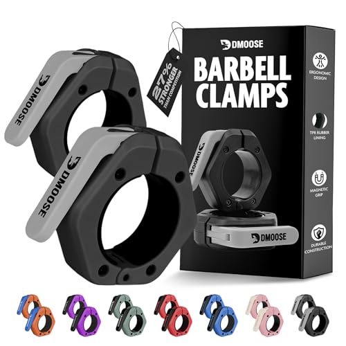 DMoose Fitness Barbell Clips 2 Inch (Pair) - Quick Release Olympic Barbell Clamps & Collars with Anti Slip TPR Grip for Secure Weightlifting and Powerlifting - Weight Clips for Bars at Home or Gym - color: Black, style: Magnetic