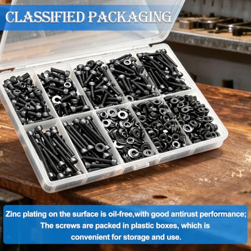 mxuteuk 521PCS M4 Screws Assortment Kit,M4×6/8/12/16/20/30mm 6 Size Hex Socket Head Cap Bolts, Nuts & Washers Set,12.9 Grade Alloy Steel Black Zinc M4 Bolts for Mechanical, Repair & DIY - size: 521PCS M4