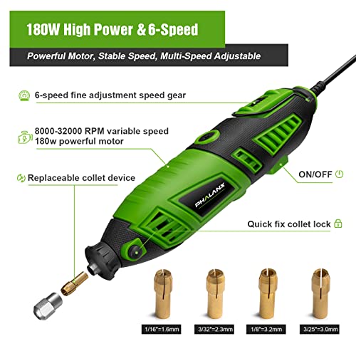 180W Rotary Tool Kit, 1.5-Amp PHALANX 6 Variable Speed with Flex Shaft, 8000-32000RPM Multi-Tool& 139pcs Accessories Kit, Power Multiuse Set Prefect for Crafting Projects and DIY Creations… - color: 139pcs Rotary Tool