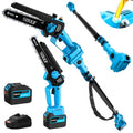 Electric Pole Saw 6inch Mini Chainsaw Cordless Brushless 6.0Ah Batteries Fast Charger Telescopic Power Pole Saw Tree Trimmer Limb Branch Cutter Pruner 16 Ft Max Reach Multi-Angle Blue - color: Blue-1 Battery