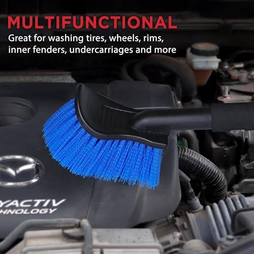 TAKAVU 17.5in Tire Brush, Stiff Bristle Long Handle, Heavy Duty (Blue) - color: Blue