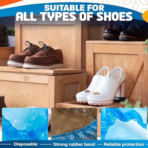 Disposable Shoe Covers 100 Pcs (50 Pairs), Water-Resistant, Non-Slip | Booties for Shoes Covers, CPE Material, Tear-Resistant; for Cleaning, Real Estate & Guests; Indoors & Outdoors; Universal Fit - style: 50Pairs Disposable Blue Shoe Covers