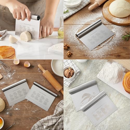 BOORIKA Dough Scraper & Bench Scraper Kitchen – Stainless Steel Sourdough Tools – Dough Cutter for Sourdough Bread, Pizza, and Flat Top Griddles – Chef Approved (Silver) - color: Silver