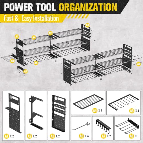 2 Pack Power Tool Organizer Wall Mount, 3-Layer,18 Drill Holders - color: Black, size: 18 Drills Holder-3 Layers