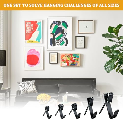 KURUI 214Pcs Picture Hanging Hooks, Renter Friendly Picture Hanging Kit with Heavy Duty Picture Hangers and Hardware Nails, for Frame, Painting, Art and Photo, on Drywall,Plaster, and Wood Wall - color: Black