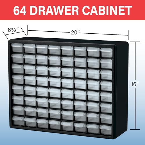 Akro-Mils 64-Drawer Plastic Storage Cabinet, 20" W x 6" D x 16" H, Black - color: Black, size: 64 Drawer, style: 1 Pack