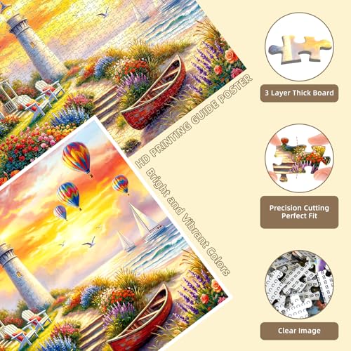 Coastal Lighthouse Sunset Puzzles for Adults 1000 Pieces - color: Coastal Lighthouse