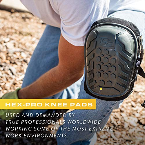TSE Safety Heavy Duty Professional Knee Pads, Double Strap and Adjustable Clips Hex Pro Knee Pads for Work, Gel Cushion Premium Quality Kneeling Pads for Men and Women,Black Medium