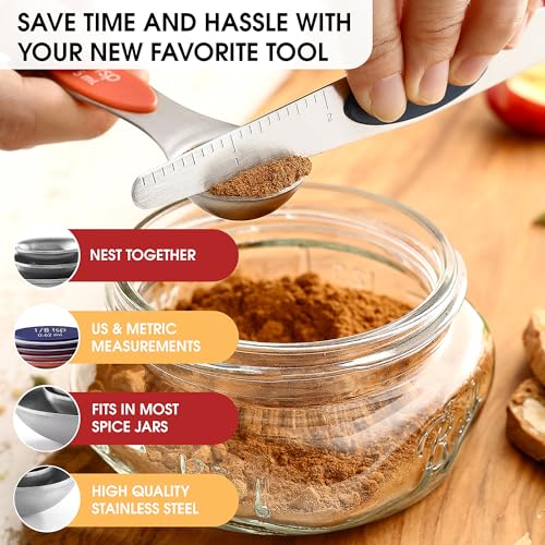 Spring Chef Stainless Steel 8 Magnetic Measuring Spoons, Mountain Sunrise - color: Mountain Sunrise, size: 1-Pack