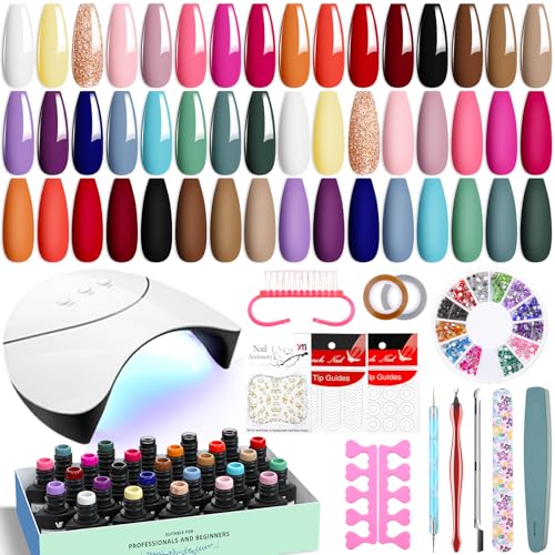VANREESA 42 Pcs Gel Nail Polish Kit with U V Light 24 Colors Gel Polish Nail Kit Base Coat Glossy & Matte Top Coat Complete Nail Kit with Manicure Tools Gifts for Women Girls - color: Elegant & Hot Collection
