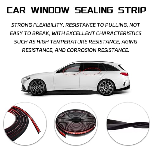 Black V-Shaped Rubber Car Window Seal Weather Stripping, 13.12ft x 0.6in, Silent & Dustproof, For Cars, Trucks, SUVs
