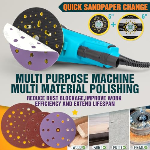 Autolock 350W Electric Random Orbital Sander with 5 & 6 Inch pads 1pcs - color: Blue