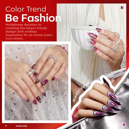 modelones Gel Nail Polish Set, Red Burgundy Purple Glitter Cat Eye Shimmer - color: A-1 Crimson Spark