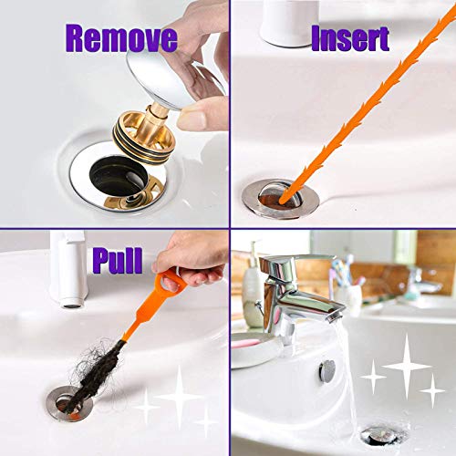 Drain Clog Remover Snake Tool for Hair and Debris, Unclog Toilet, Sink, Shower, Bathtub, Sewer - color: Orange 6+1