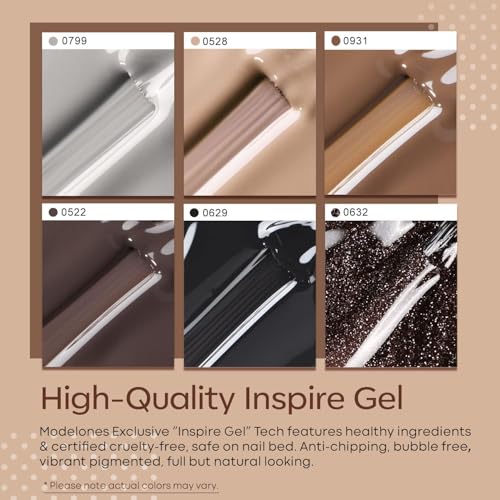 modelones Gel Nail Polish Set 6 Colors, Brown Nude Chocolate Glitter Black - color: A A1 Chocolate Cone