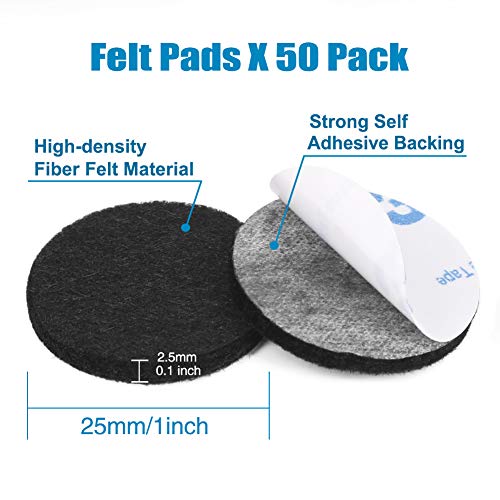 Shintop 50pcs Self-Adhesive Felt Pads for Furniture Protectors (Black)