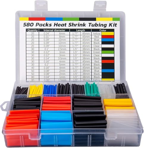 ASHINER Heat Shrink Tubing Kit - 580Pcs EVA Material in 6 Colors and 11 Sizes - Ideal for Electrical Insulation, Repairs, and Wire Connectors with User-Friendly Design and Storage Case - color: Multicolored