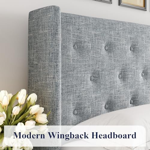 Allewie Full Size Lift Up Storage Button-Tufted Bed Frame Blue Grey - color: Blue Grey, size: Full, style: Traditional