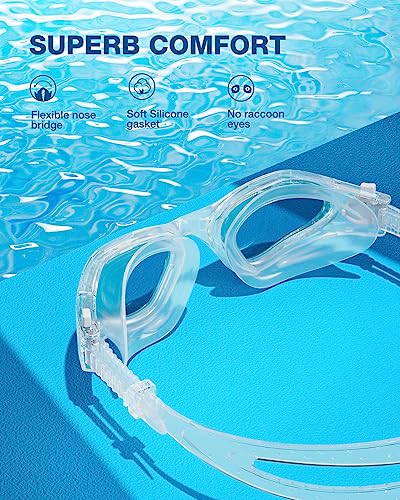 ZIONOR Swim Goggles, G1 SE Swimming Goggles Anti-Fog for Adult Men Women - color: A3-gold Lens Clear Frame