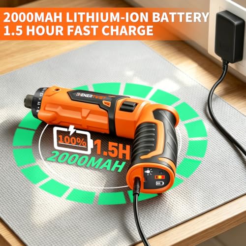 Enertwist 8V Cordless Electric Screwdriver Set with 1.5Hr Fast Rechargeable - style: 82PCS 8V ORANGE PRO