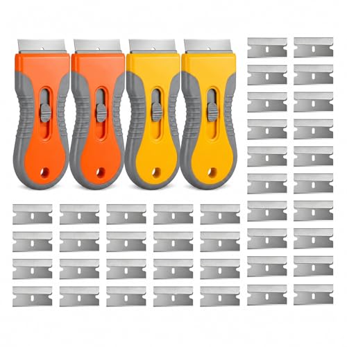 Rackii Razor Blade Scraper Tool, 4 Pack with 40 Metal Blades, Safety Lock - size: 4pack+40pcs