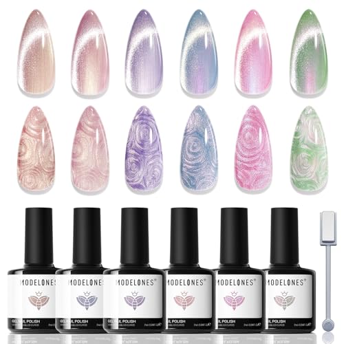 modelones Cat Eye Gel Nail Polish, 6 Colors Pearl Magnetic Swirl Shell Set - color: A-0 Mermaid Cat Eye